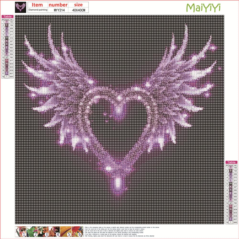 MaiYiYi Love Wings Paint with Diamonds, 5D Full Round Drill Angel Love Wings Crystal Diamond Painting Set, Heart Wing Diamond Painting Dots Art for Adult Beginners Wall Art Decor (40X40 CM)