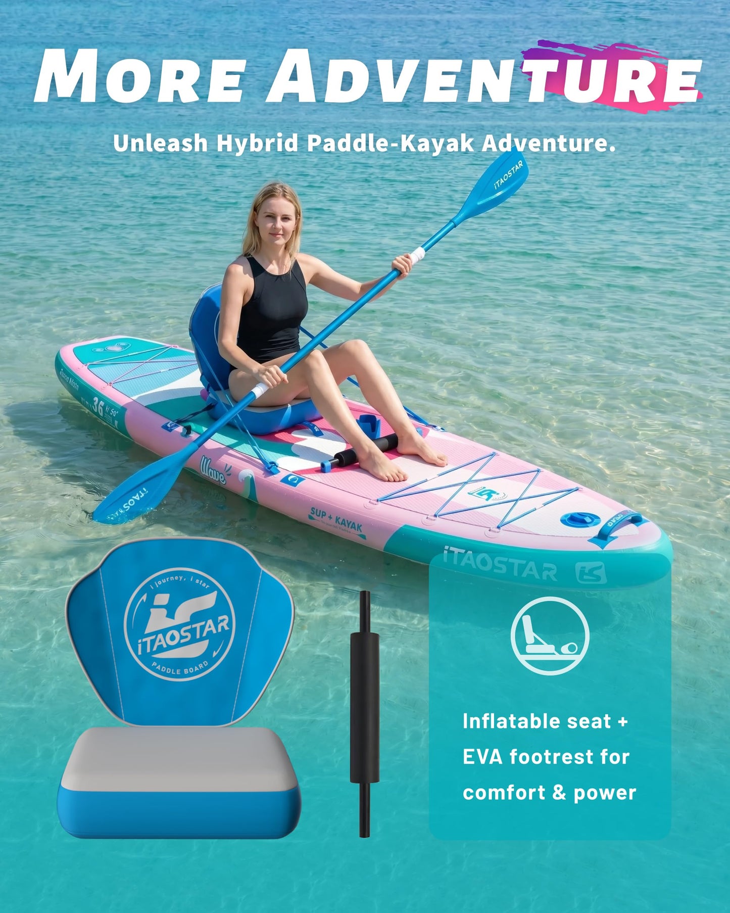 iTAOSTAR W01CP 36" Super Wide Paddle Board, More Fun Inflatable Paddleboard with 5 Fins for Better Balance, Stand Up Paddle Board with Premium SUP Accessories for Adults of All Skill Levels