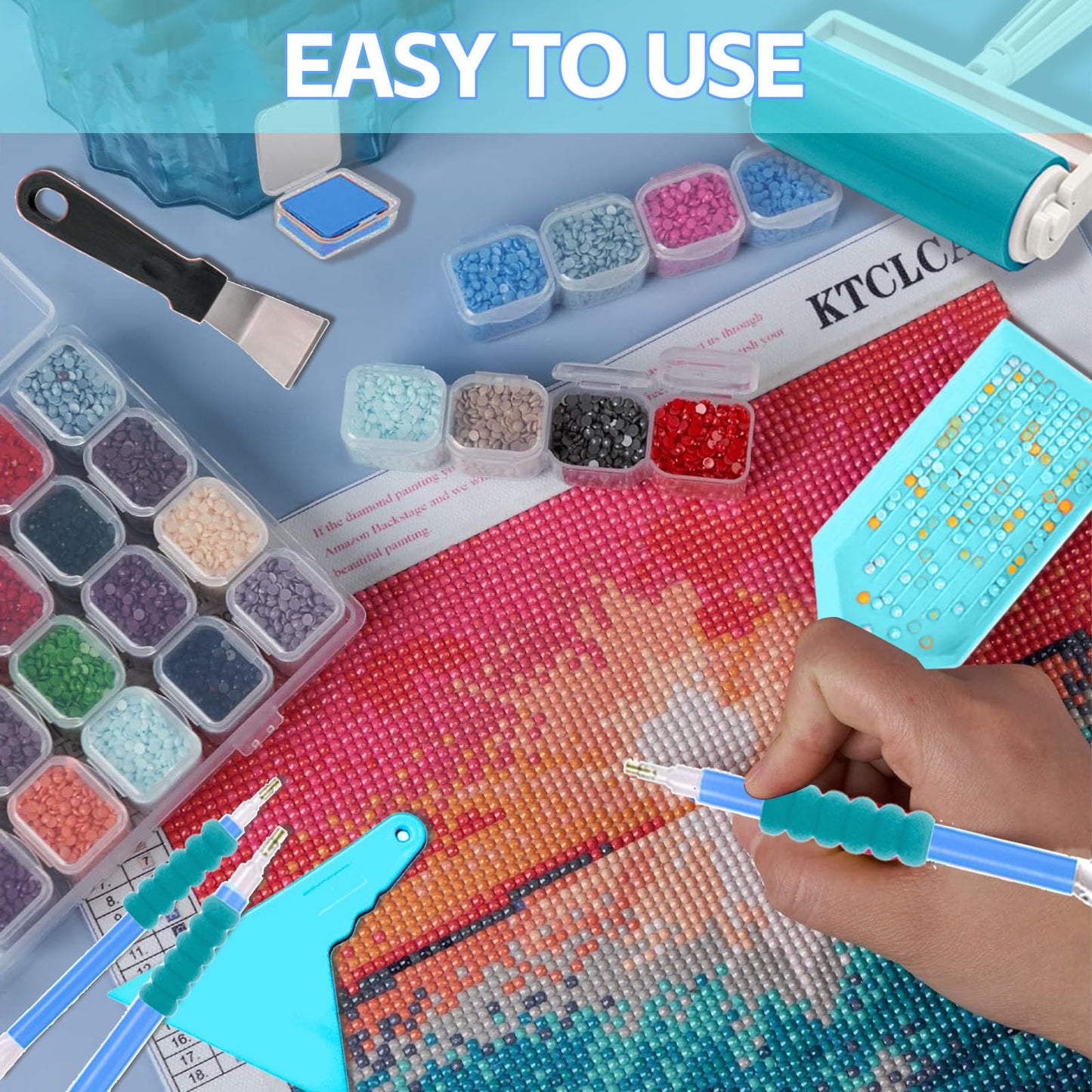 DNSGOOR 244Pcs All Inclusive Diamond Art Accessories Kit Diamond Painting A3 LED Light Pad Set with Diamond Art Sealer Glue Stand Storage Case Pens 5D Painting Tools for DIY Drill Craft