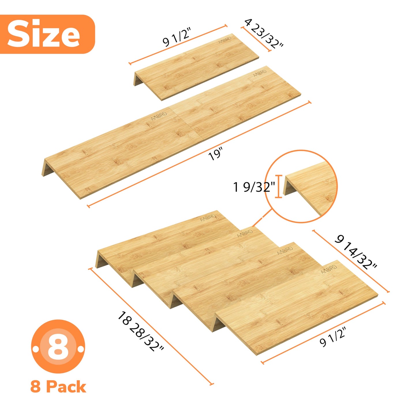 AMBIRD Bamboo Spice Drawer Organizer with Non-slip Mat,4 Tier - 2 Set Jar Spice Rack Tray From 9.5''to 19'', Seasoning Organizer for Kitchen,Cabinet,Drawers,Countertop
