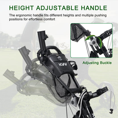 KVV 3 Wheel 360 Rotating Front Wheel Foldable/Collapsible Golf Push Cart with Foot Brake Open and Close in ONE Second-Free Umbrella Holder Included(Black/Charcoal)