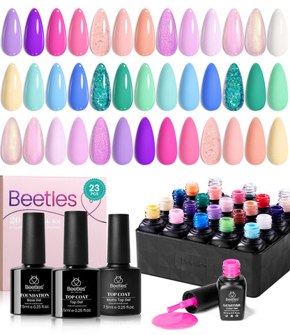 Beetles Cat Eye Gel Polish Set - 24Pcs 20 Colors Glitter Dark Color Changing Gel Nail Polish Kit with Base Gel Glossy Matte Top Coat Soak off UV DIY Nail Art Salon Ombre Black Nails Gift