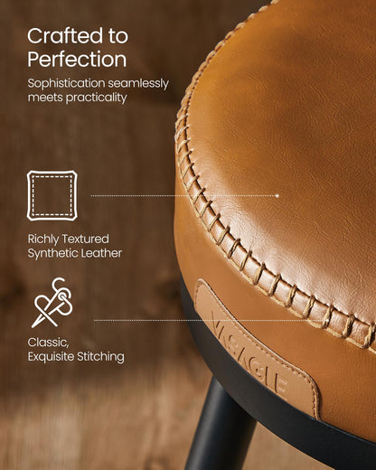 VASAGLE EKHO Collection - Bar Stools Set of 4, Swivel Bar Height Bar Stools with Back, Synthetic Leather with Stitching, Mid-Century Modern, 30-Inch Tall Barstools for Kitchen Home Bar, Caramel Brown