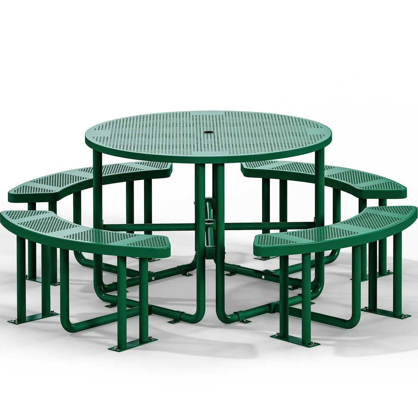 YITAHOME Coated Steel Picnic Table, 46" Heavy Duty Outdoor Picnic Table w/Sturdy Steel Frame & Umbrella Hole for Yard Patio Lawn Party, Round, Green