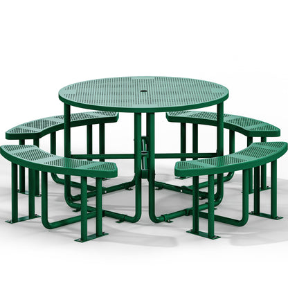 YITAHOME Coated Steel Picnic Table, 46" Heavy Duty Outdoor Picnic Table w/Sturdy Steel Frame & Umbrella Hole for Yard Patio Lawn Party, Round, Green