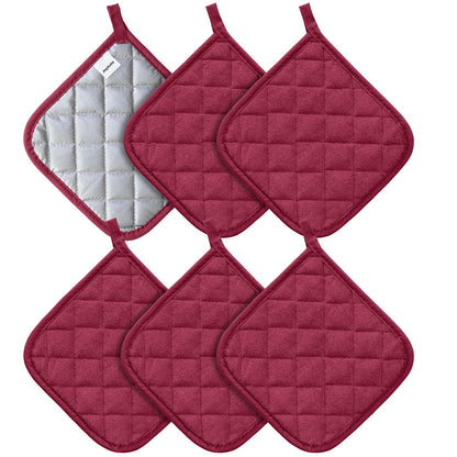 Joyhalo 6 Pack Pot Holders for Kitchen,Cotton Oven Holder with Great Heat Resistance,Non Slip Hot Pads for Kitchen Clearance,Dark Red