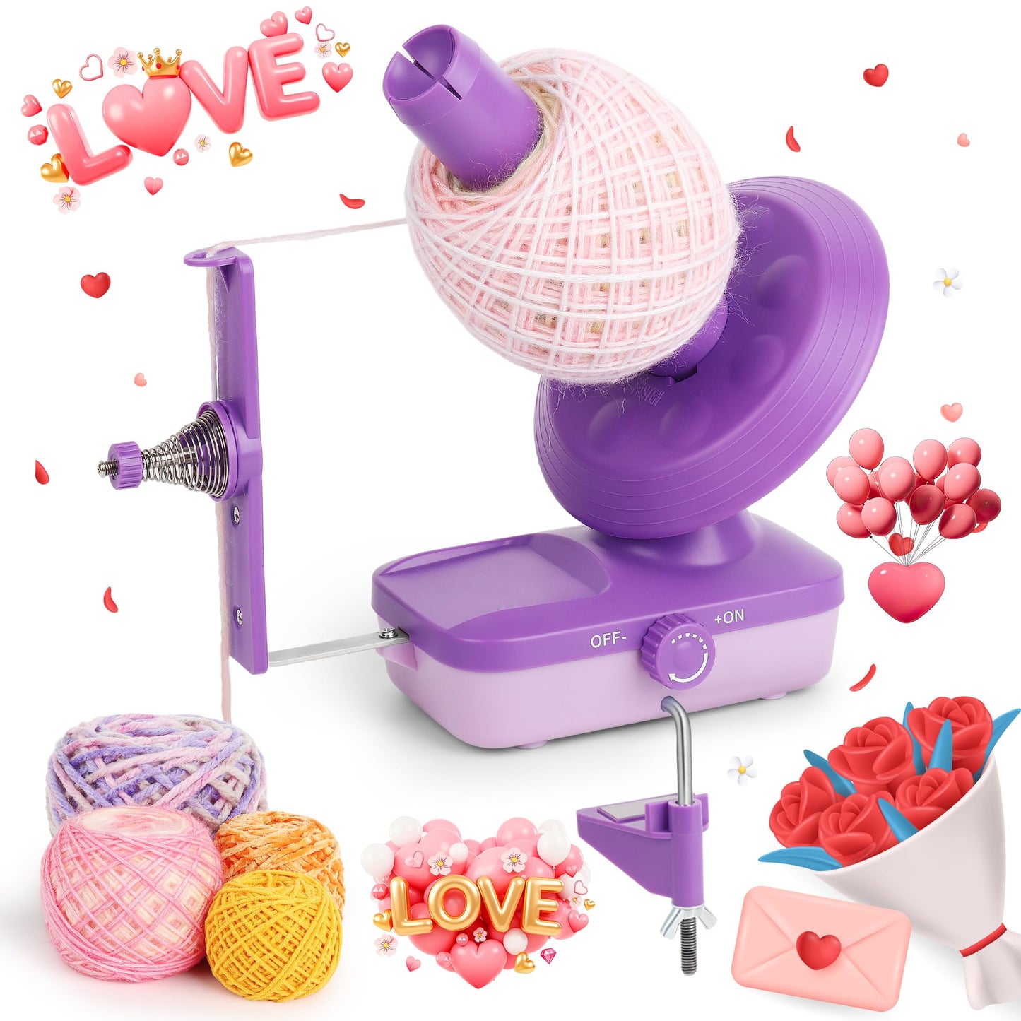 Electric Yarn Winder for Crocheting-Automatic Crochet Yarn Ball Winder for Perfect Neat Cakes-Stepless Speed with Strong Tension, Tangle-Free Knitting Gift for Seniors with Arthritic Hands(Purple)