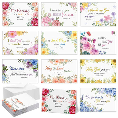 Affrolling 50 Pack Spring Religious Christian Thank You Cards Bulk with Scripture Envelopes Stickers Bible Verse Greeting Cards Encouragement Inspirational Baptism Notes 4x6 Inch, Watercolor Flower