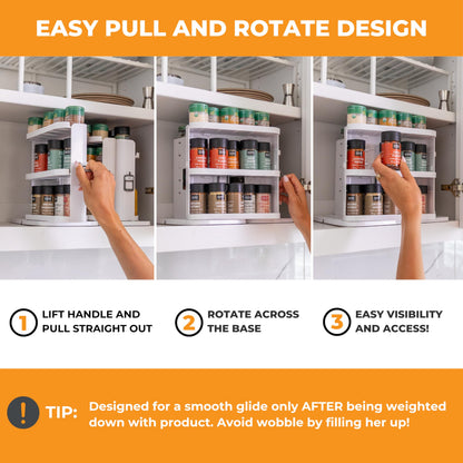Cabinet Caddy SNAP! Spice Rack Organizer for Cabinet - Slide & Rotate Seasoning Organizer - 4 Snap-In Adjustable Shelves for 5 Tier of Storage - Magnetic Modular Design - 8.9”H x 6.1”W x 10.8”D