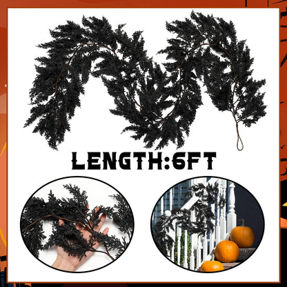 XunYee Black Halloween Garland 6 Feet Spooky Halloween Cedar Garland Mantel Fireplace Artificial Faux Trailing Realistic Gothic Hanging Vine Twigs for Thanksgiving Party Outdoor Indoor Home Decor