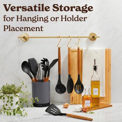 SMIRLY Kitchen Utensils Set – 22-Piece Silicone Cooking Utensils Set, Spatula Set with Holder, Wooden Handle Silicone Kitchen Gadgets for Nonstick Cookware