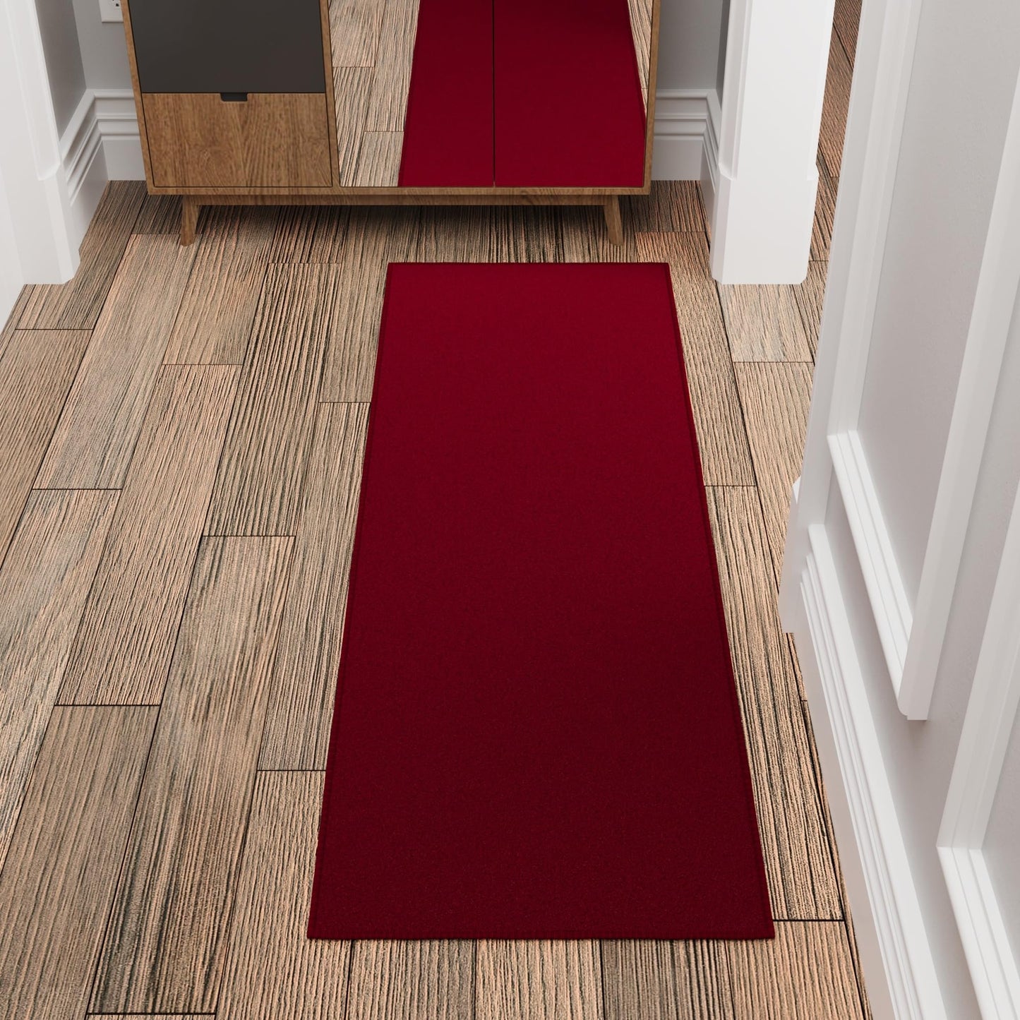 Sweet Home Stores Non-Slip Solid Design Rubberback Indoor Runner Rug for Kitchen, Hallways, Bathroom, Entrance, Bedroom 2'3" x 6', Red