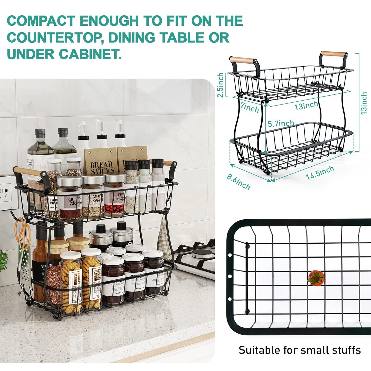 ANTOPY 2 Tier Fruit Basket with 2 Banana Hangers, Countertop Fruit Vegetable Basket Bowl for Kitchen Counter Metal Wire Fruits Storage Stand Holder Organizer for Bread Snack Veggies Produce