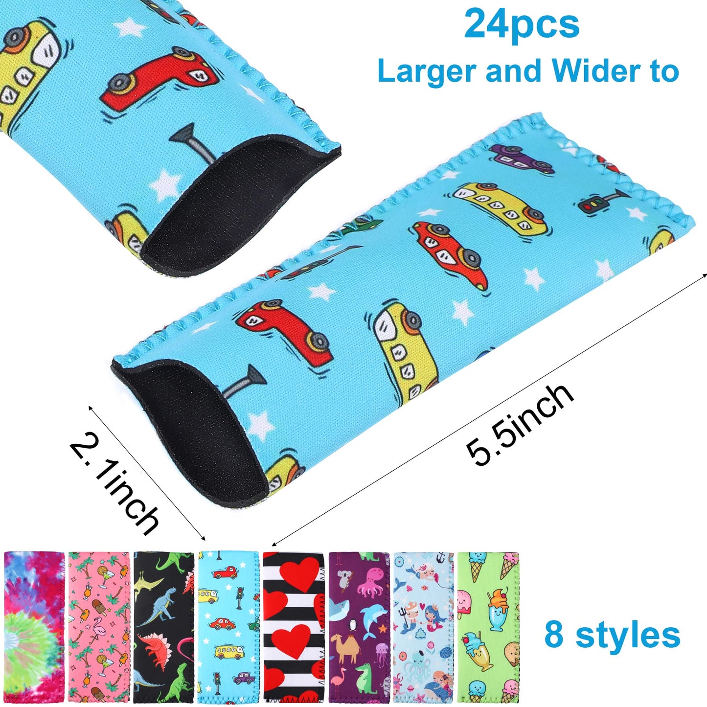 JANYUN 24 Pack Ice Pop Sleeves Neoprene Freezer Pop Sleeve Popsicle Covers Holders Bags BPA-Free for Kids Party Supplies (Colorful)
