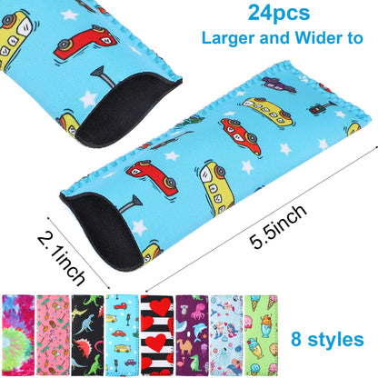 JANYUN 24 Pack Ice Pop Sleeves Neoprene Freezer Pop Sleeve Popsicle Covers Holders Bags BPA-Free for Kids Party Supplies (Colorful)