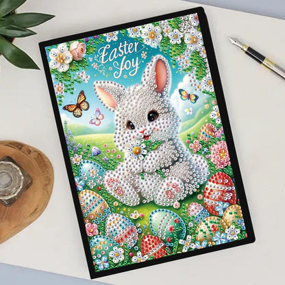 TDFERAN Notebook Easter Bunny 5D Diamond Painting Notebook Diamond Art Kits Notepads Rabbit Sketchbook Journal Book Diary Cross Stitch Journal Knowledge Record Book Suitable for Women