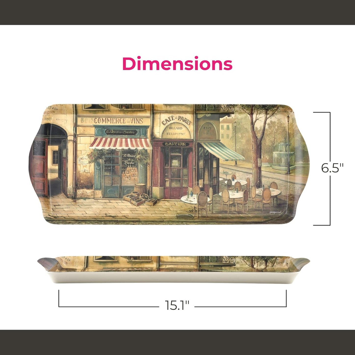 Pimpernel Parisian Scenes Rectangular Hostess Tray - 15.1" x 6.5" Melamine Snack Platter