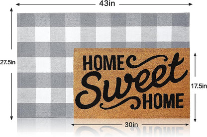 SEEKSEE 27.5"x43" Cotton Buffalo Plaid Rug, Gray and White Checked Washable Doormat for Indoor Outdoor Layered Entry