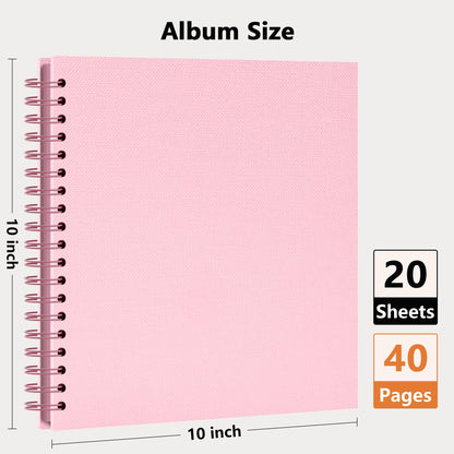Vienrose Scrapbook Album 10x10 Inch Blank Thick Kraft Paper DIY Scrapbooking Supplies, Small Scrap Book Photo Albums for Wedding Travel Family Baby - Perfect Holiday Gifts Pink 20 Sheets/40 Pages