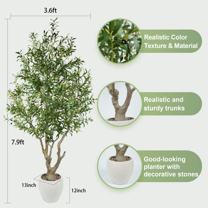 7.9 Feet Artificial Olive Tree with Lush Leafy Foliage in Large Decoration Planter Faux Fake Plants for Home Office Decor Suitable for Indoor Outdoor Use