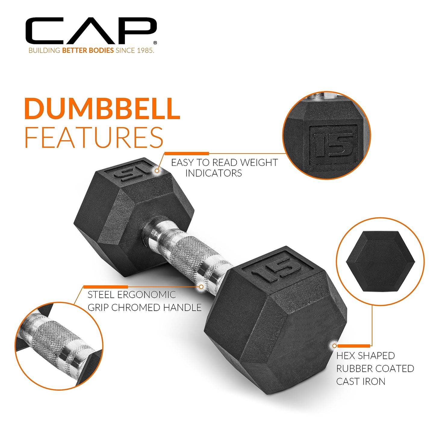 CAP 1200 LB Dumbbell Set with 3-Tier Rack, Rubber Hex Weights, Home & Commercial Gym Weight Set for Strength Training, Chrome Handle, Black Rack