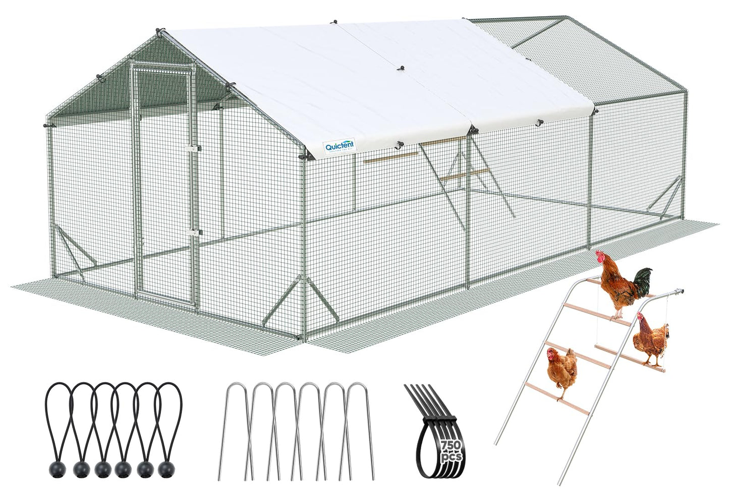 Quictent Advanced Series 18x9 ft Metal Chicken Coop Run with Climbing Ladder, Large Walk-in Outdoor Poultry Cage Heavy Duty Predator Proof Hen Duck Rabbit Farm Pen House, Waterproof Anti-UV Cover