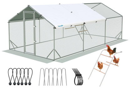 Quictent Advanced Series 18x9 ft Metal Chicken Coop Run with Climbing Ladder, Large Walk-in Outdoor Poultry Cage Heavy Duty Predator Proof Hen Duck Rabbit Farm Pen House, Waterproof Anti-UV Cover