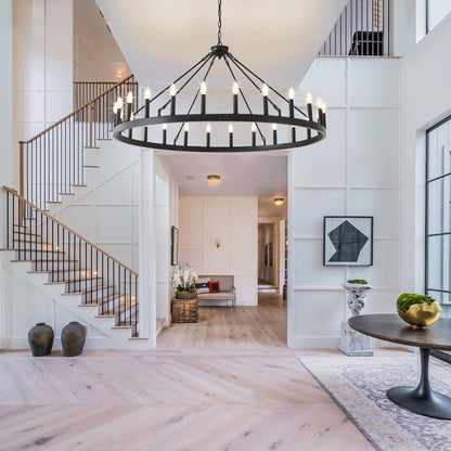 JTYP 53 Inch Large Black Farmhouse Wagon Wheel Chandelier,24-Light Round Industrial Pendant Light fixtures for Outdoor Porch high Ceilings Living Dining Room Foyer Entryway