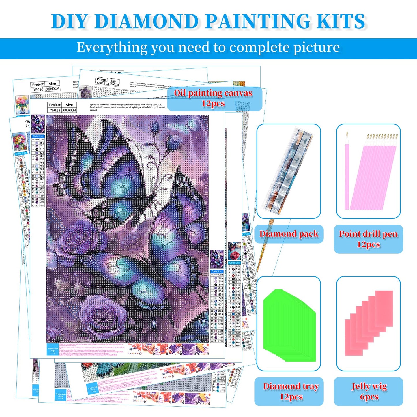 12 Pack Flowers Diamond Art Kits Packs for Adults, 5D Diamond Painting Kit Sets with Tools for Beginners DIY Full Drill Diamonds Paintings Crafts Gem Art by Number Gift Home Wall Decor (12x16 Inch)