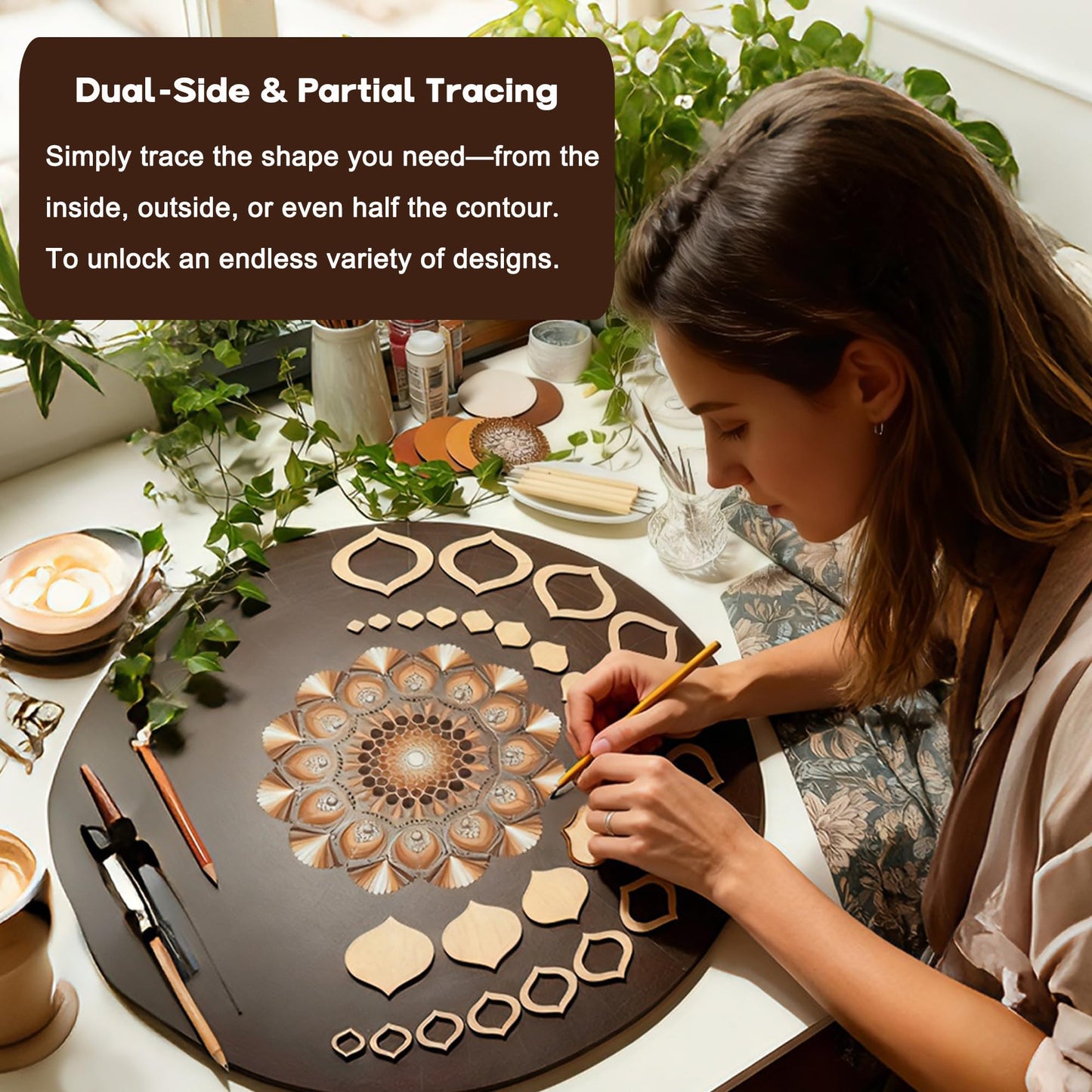 DAFENCHI 364 Pcs Wooden Mandala Painting Stencils, Dot Drawing Tools for Mandala Patterns, Drawing Stencils for Wood & Flat Surfaces, Portable Art Drawing Kit Painting Template