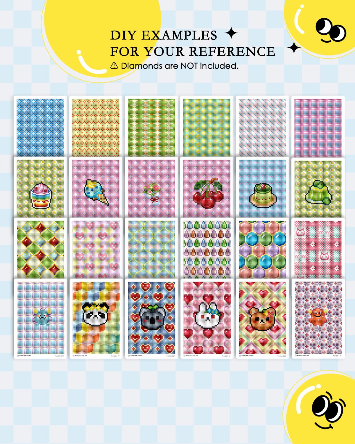 forever young 24 Designs Diamond Freestyle Cards for Beads, 5x7 Blank Diamond Art Cards with Glue for Square Dots for Adults, Postcard-Style Diamond Painting Accessories (No Drills)