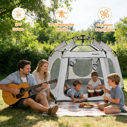Asweets 4 in 1 Pop Up Playpen Indoor and Outdoor Portable, Lightweight Baby Playpen with Travel Bag,Baby Beach Tent and Play Toddler Play Yard Canopy(Light Grey)