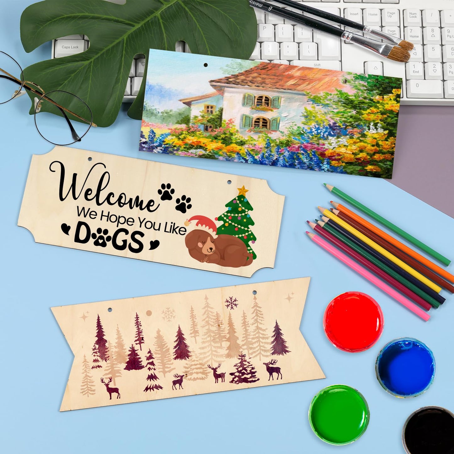 15 Pieces Unfinished Hanging Wood Sign Rectangle Blank Hanging Decorative Wood Plaque Wooden Slices Banners with Ropes for Pyrography Painting Writing DIY Home Crafts Supplies