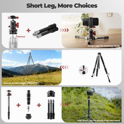 The Real Multi-Tripod 5-in-1- Carbon Fiber Design for Cameras & Smartphones, Tripod, Monopod, Trekking Pole, Desktop Mode – Up to 20kg Payload