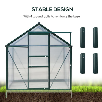 Outsunny 6' x 8' Greenhouse for Outdoors, Polycarbonate Greenhouse with Rain Gutter and Roof Vent, Aluminum Walk-in Green Houses with Push Door for Outside for Patio Backyard Garden, Dark Green