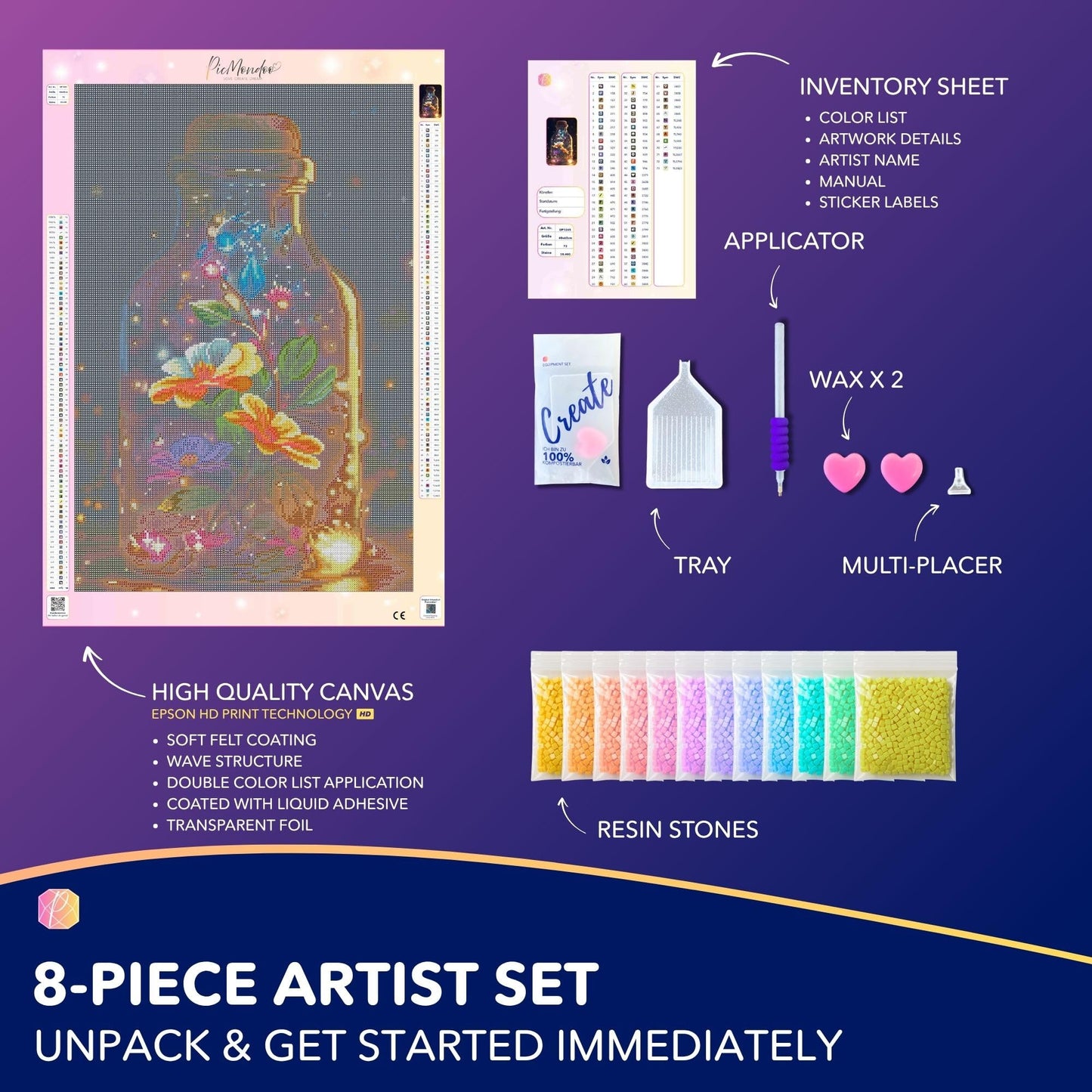 Picmondoo Diamond Painting - 40 x 60 cm, with Square Resin Stones, AB Stones, Rhinestones & Metallic Colours - DIY Artwork for Adults and Children (Luminous Flower Magic)