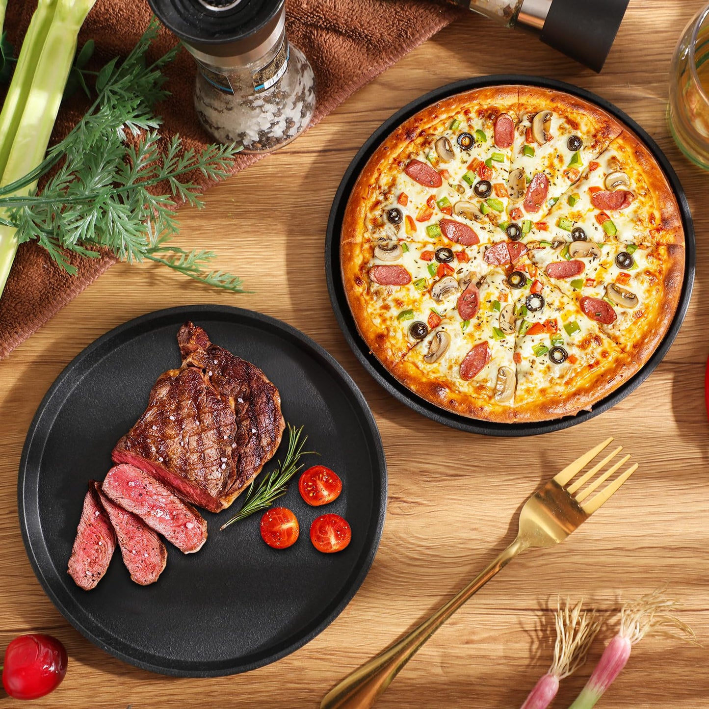 Maxdot 2 Pcs Small Cast Iron Griddle Pan 9.8 Inch Round Cast Iron Pizza Pan for Mother's Day Camping Skillets Casts Irons Grill Pans for Summer BBQ, Baking, Grilling, in the Oven, on the Stove