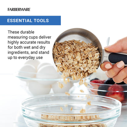 Farberware Professional Set of 5 Stainless Steel Measuring Cups, Precision and Ease in Every Scoop, Features Magnetic Handles for Easy Storage, Dishwasher Safe