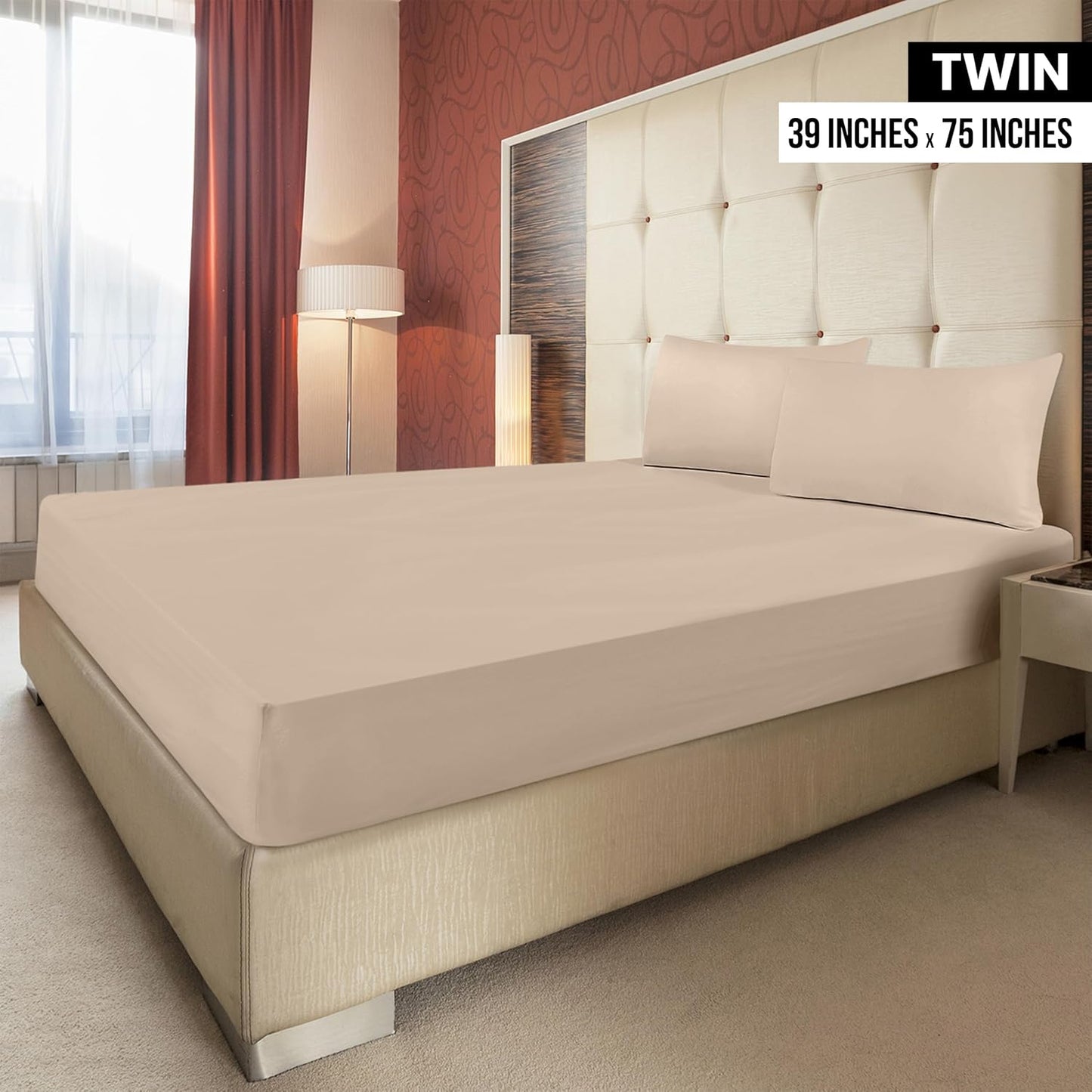 Utopia Bedding Twin Fitted Sheets - Soft Brushed Microfiber - Deep Pockets - Bulk Pack of 2 (Beige)