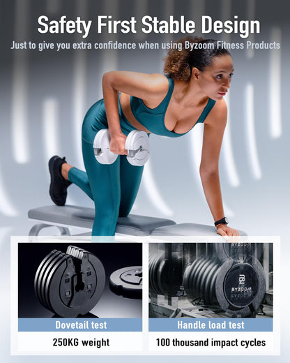 BYZOOM FITNESS Pure Series Adjustable Dumbbell - 12.5/25/27.5/75lb - ONE UNIT OR PAIR(check QTY before purchase) - 5-in-1/ 10-in-1 / 21-in-1 Flexible Hand Weights for Home Gym, Strength Training & Fitness Workouts, White OR Black