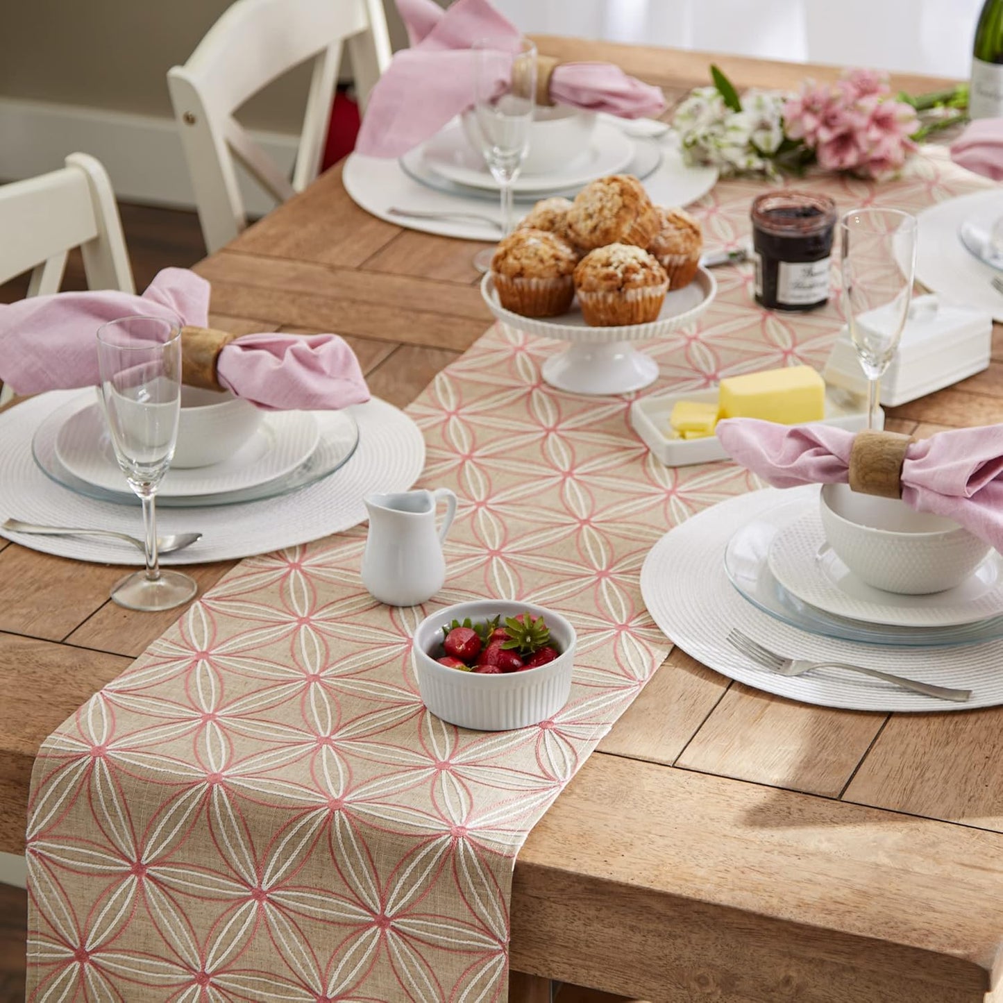 DII Polyester Embroidered Table Runner for Spring Garden Party, Summer BBQ, Baby Showers, Everyday Use - 14x70, Flowers