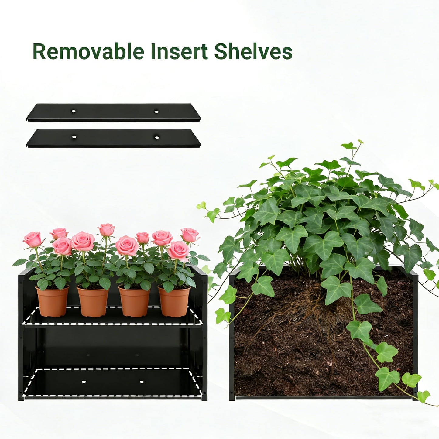 Sailret 3-Piece Metal Planter Box with Trellis, Raised Garden Bed Set with 2 Large & 1 Small Planters, Outdoor Privacy Planter for Patio Garden, Black