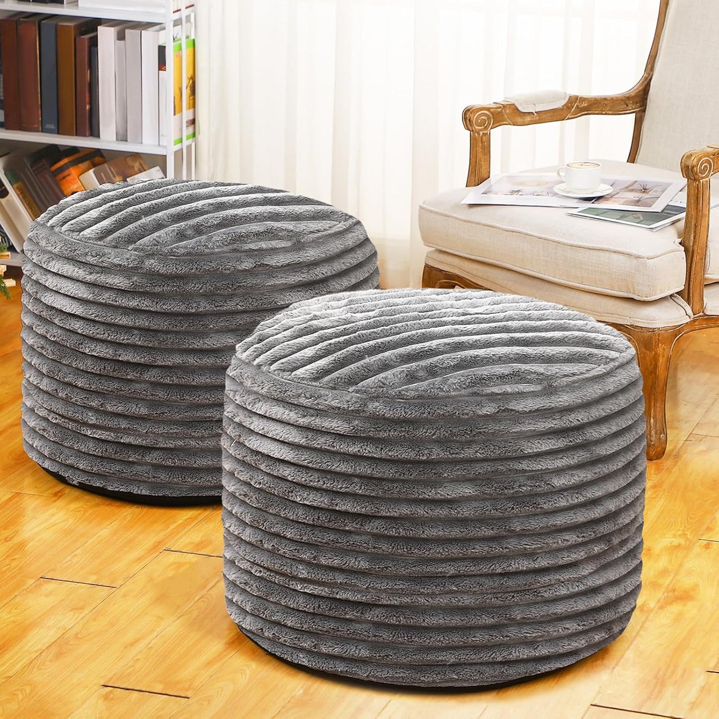 2 26 18 Inch Teenyyou Pcs x Unstuffed Pouf Cover Ottoman Foot Rest - No Filler, Faux Rabbit Fur Foot Stool Floor Bean