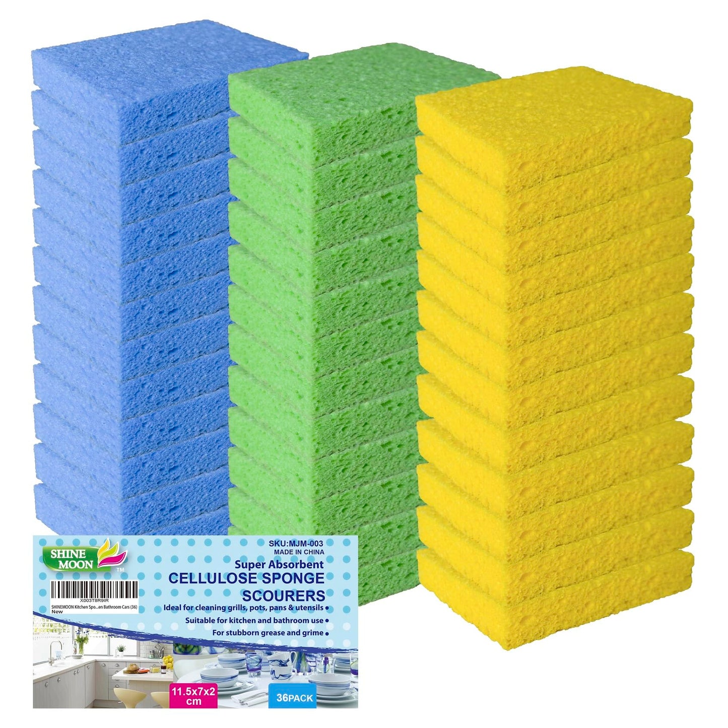 36 Pk Pop-Up Compressed Cellulose Sponges, Heavy Duty Scrub Kitchen Sponge, Clean Tough Messes Without Scratching Eco Friendly Reusable Compostable&Biodegradable 4.6x2.8x0.8Inch