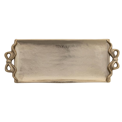 Creative Co-Op Cast Aluminum Rectangle Tray with Bow-Shaped Handles, Gold Finish