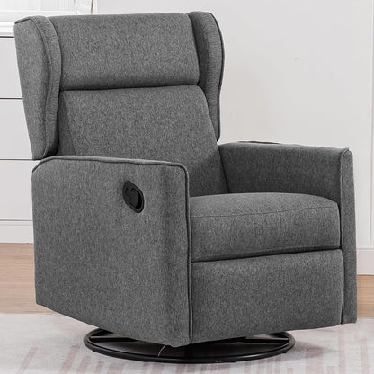 COMHOMA Nursery Rocking Chair Fabric Upholstered Swivel Rocker Recliner Manual Glider Reclining Chair for Living Room Bedroom Offices (Dark Grey)