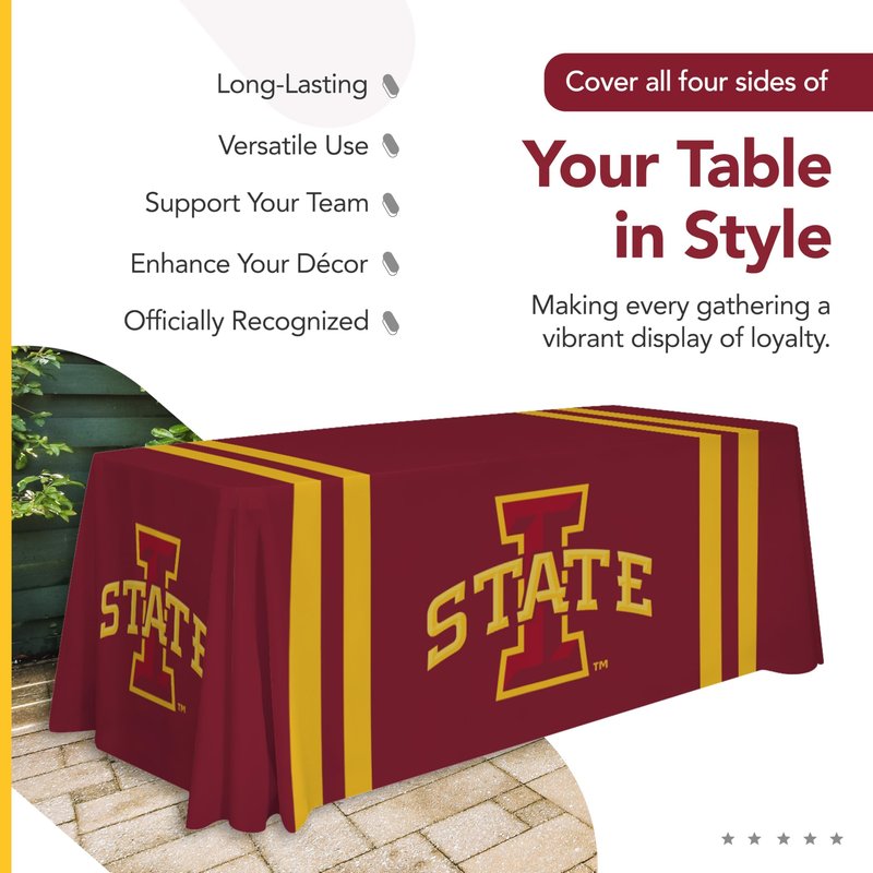 Victory Corps Iowa State Cyclones College Sports Printed Table Throw - NCAA Licensed - Polyester - School Tablecloth (Red) (6' Draped)