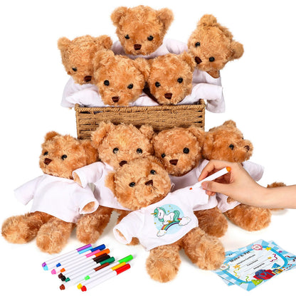 40 Pcs Make Your Own Stuffed Animal Bear Kit DIY 2026 Graduation Plush Gift 10 Pcs 9.84 Inches Rose Velvet Bear 10 White T Shirt 10 Set 12 Color Pen and Card for Graduates Party Craft Gift(Brown)