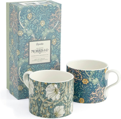 12oz Set 2 Spode Morris & Co Mug, of - Porcelain Drinkware for Tea or Coffee, Microwave & Dishwasher Safe Cups