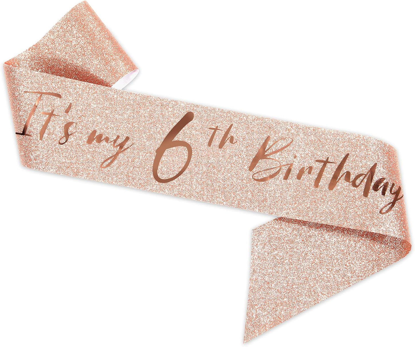 BRT Bearingshui 6th Birthday Sash and Tiara Set for Girls, Rose Gold Birthday Sash, Tiara & Cake Topper